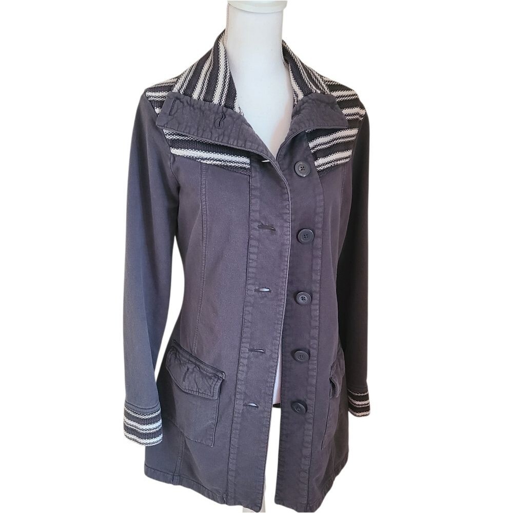 prana breathe rowen knit button jacket grey outdoor gorpcore size S